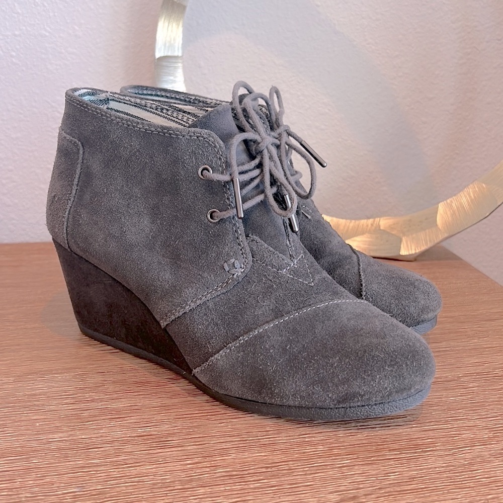 Toms Gray Suede Wedge Ankle Booties
